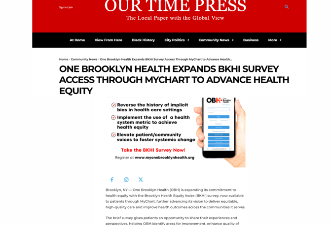 One Brooklyn Health Featured in Our Time Press for Expanding BKHI Survey Access