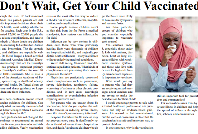 OBH Featured In Our Time Press Raising Awareness on Child Vaccination&nbsp;