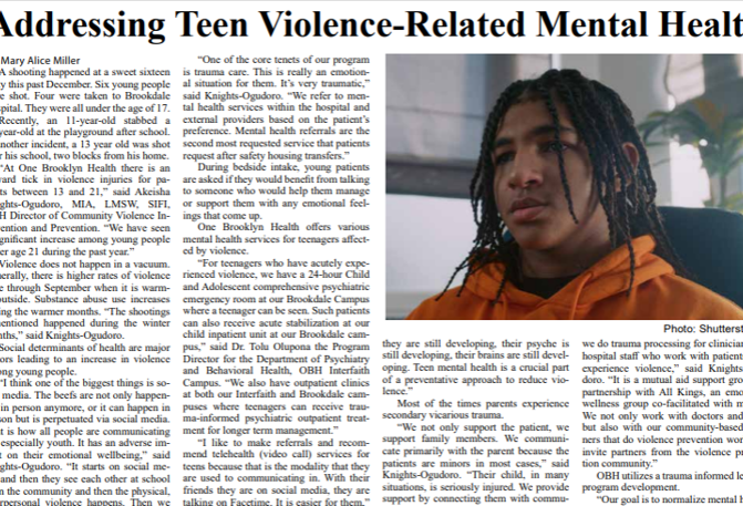 OBH Featured In Our Time Press On Teen Violence and Mental Health&nbsp;