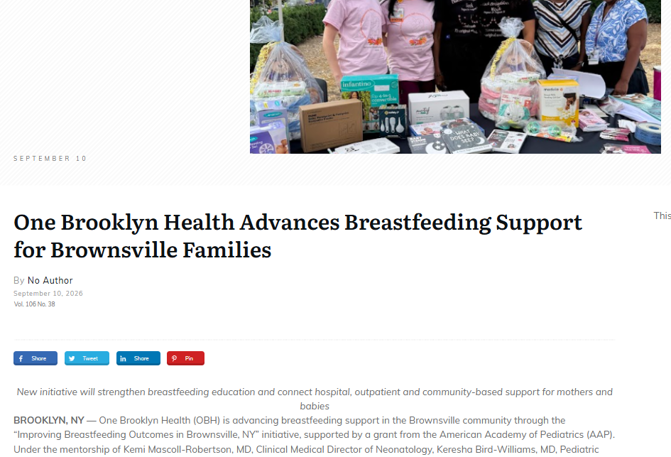 Canarsie Courier Covers OBH’s Grant to Advance Breastfeeding Support in Brownsville