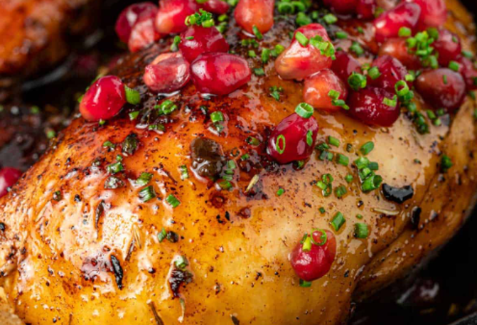 Festive Sorrel Pomegranate Roasted Chicken