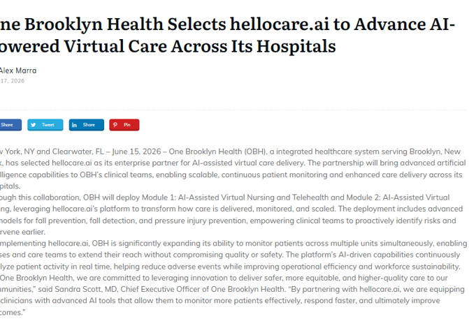 One Brooklyn Health Featured in Canarsie Courier For Selecting hellocare.ai to Advance AI-Powered Virtual Care&nbsp;